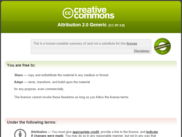 A screenshot of a CC BY 2.0 license page.
